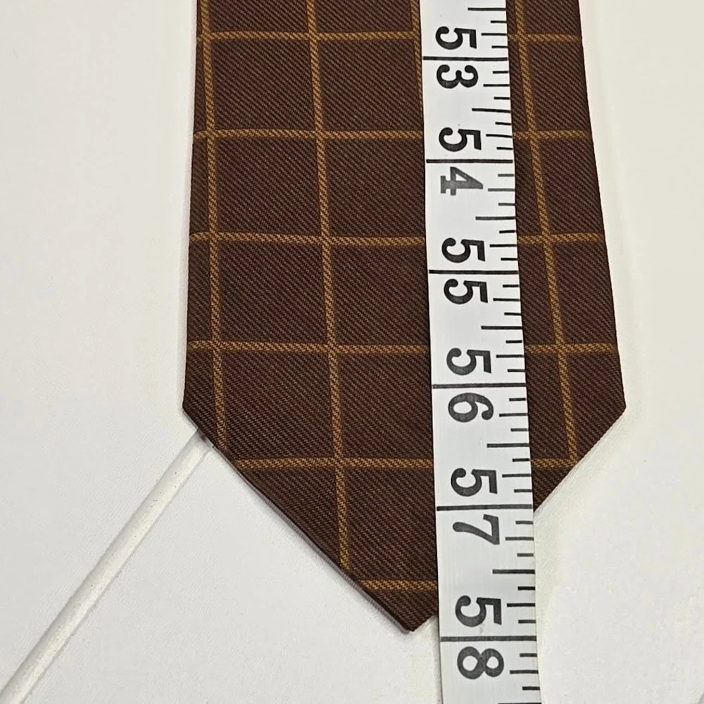 Ermenegildo Zegna‎ Brown & Gold Grid Tie 100% Silk Men's Necktie